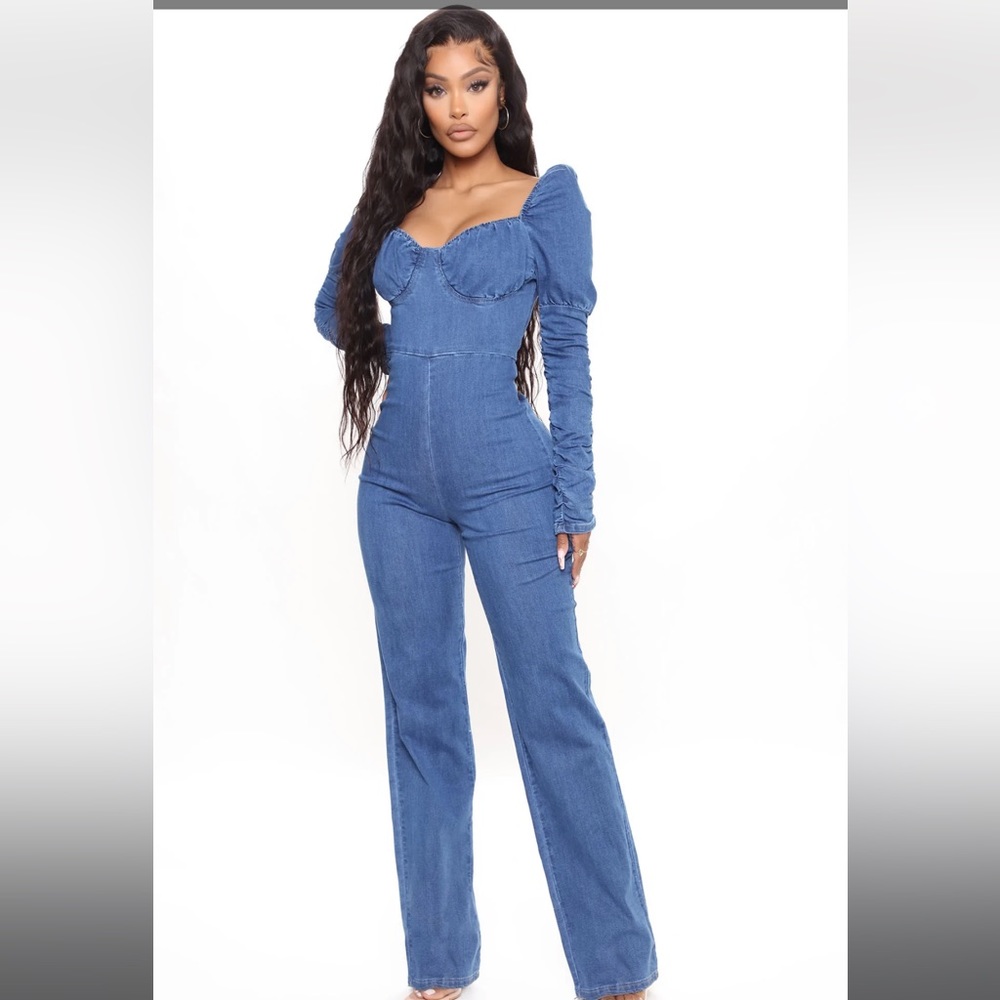 NEVER WORN Fashion Nova Not My Problem Denim Jumpsuit - Dark Wash